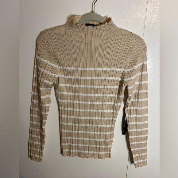 NWT MEROKEETY WOMENS LONG SLEEVE STRIPED TOP MOCK NECK RIBBED KNIT SHIRT MEDIUM - Picture 1 of 7